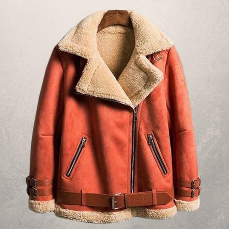 Camille | Veste biker en shearling – manteau femme en faux daim de luxe